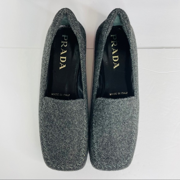 New Prada Loafers Wool Flats Gray Shoes US 5.5 - Picture 3 of 10